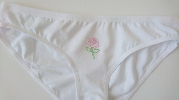 Pink Rose Panties Hand Embroidered Panties White Cotton Underwear