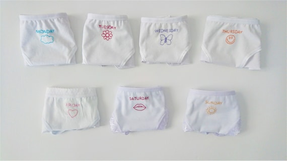 7 Days Set Panties Hand Embroidered Days of the Week Undies Bikini  Brazilian String White Cotton Womens Underwear Made to Order -   Singapore