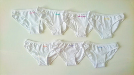A day of the week panties Hand embroidery panties Embroidered days of the  week panties Black\White cotton panties Funny underwear Made2Order