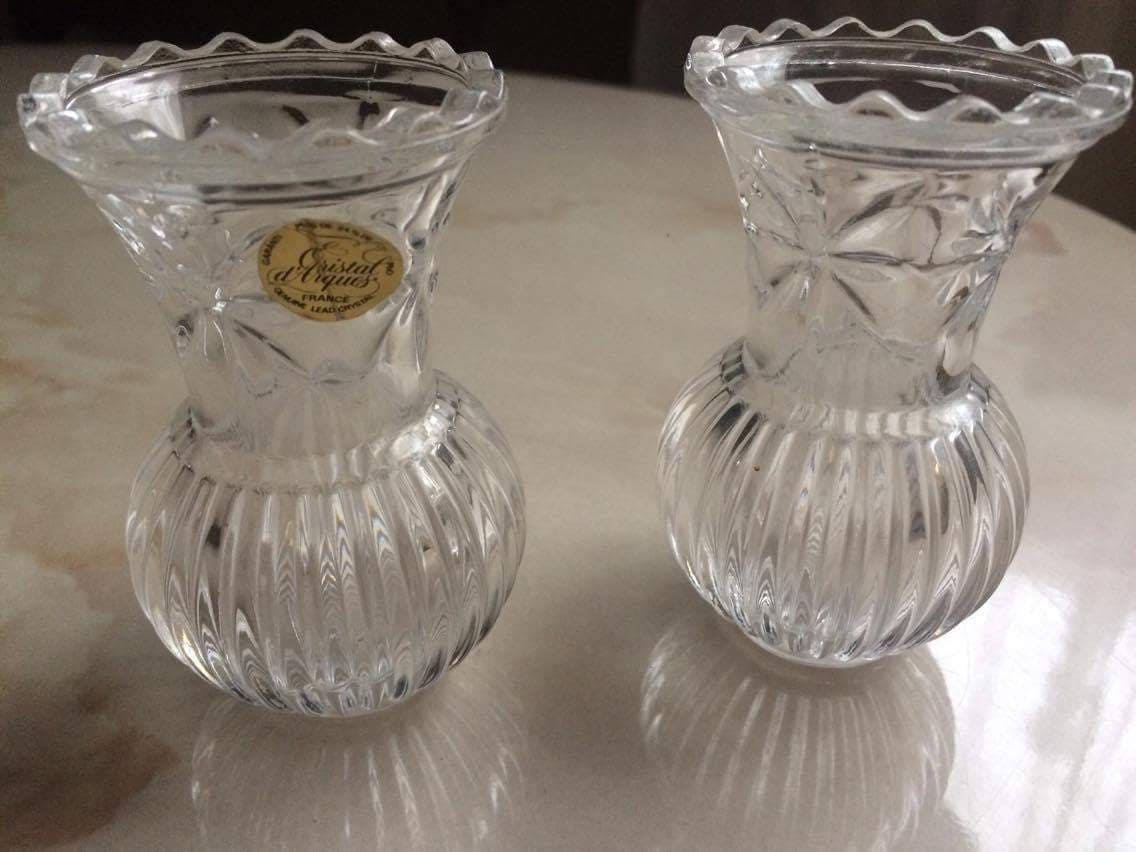 Très Jolie Ensemble de 2 Vases en Cristal d'arques
