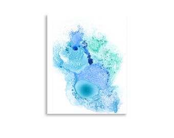 Blue and Aqua Abstract Watercolor Print