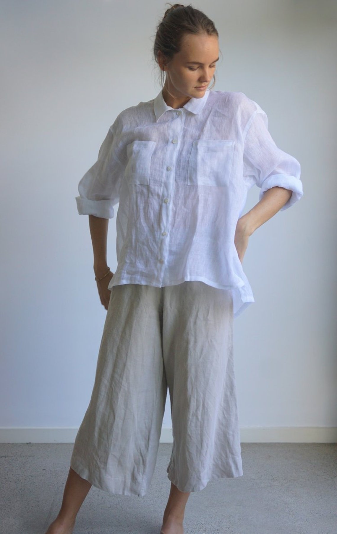 Linen Blouse Womens Gauze Linen Top White Linen Soft Shirt Etsy