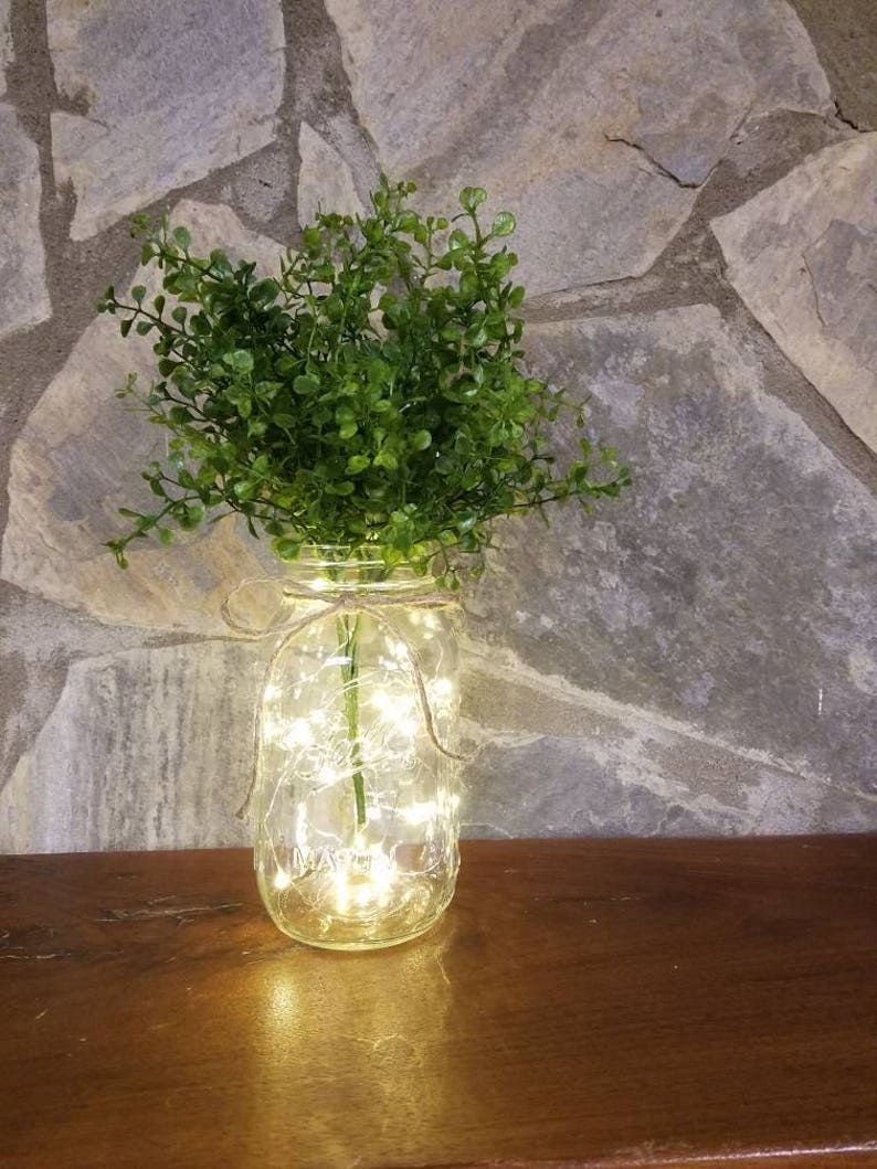 Lighted mason jar farmhouse greenery rustic decor boxwood | Etsy