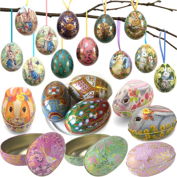 EASTER EGG TIN - Elite Classic Retro Traditional Vintage Floral Accessory Decoration Hanging Ornament Storage Trinket Kids Party Game Gift