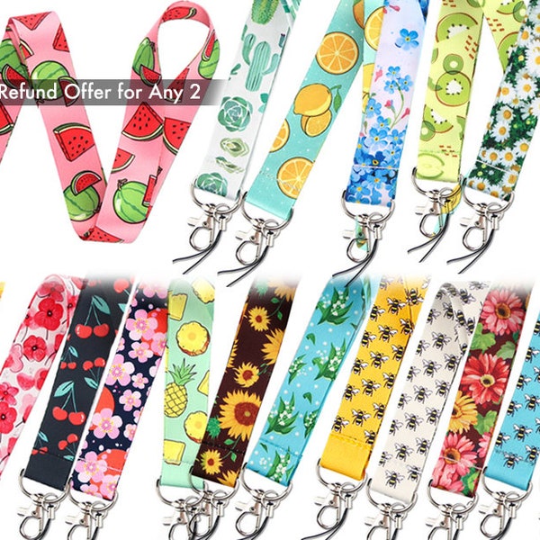 FLOWER & FRUIT LANYARD - Accessory Badge Id Card Office Holder Key Travel Strap Floral Polyester Birthday Christmas Family Friend Women Gift