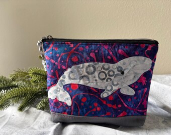 Purple Splatter Medium Gray Whale Zipper Bag - Canvas base