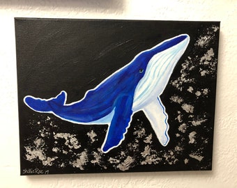 Humpback whale and silver leaf painting
