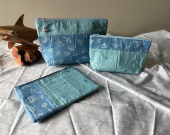 Quilted Zipper Bag with Shark Teeth Pattern – Handmade Accessory Bags