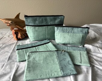 Teal shark scatter zipper bags