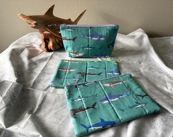 Teal shark zipper bags