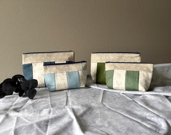 Stripe Beige Shark Tooth Zipper Bag