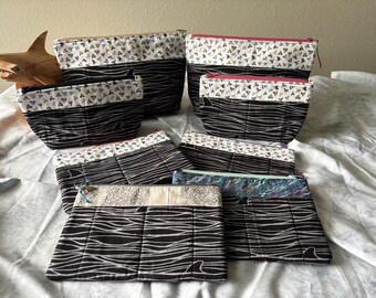 Shark Fin and Tooth Print Cotton Bags – Set of Two Sizes - Handmade Accessory Bags