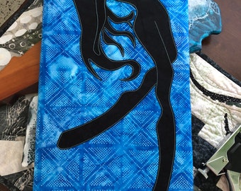 Quilted Freediver on Canvas\feeediving\canvas art\ocean art\quilt\diver