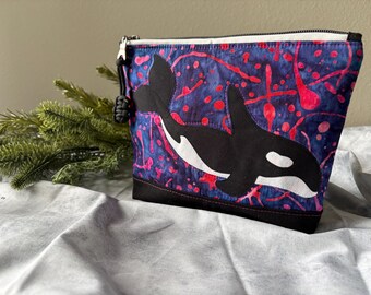 Purple Splatter Medium Orca Zipper Bag - Canvas base