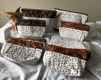 Quilted Zipper Bags with Fossil Shark Teeth Charms – Cotton Zipper Pouches