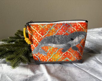Orange Medium Gray Whale Zipper Bag - Canvas base