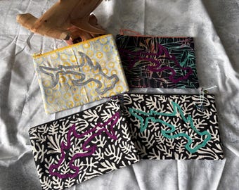 Hammerhead Shark Applique Zipper Bag, Hand-Cut Cotton Pouch, Handmade Accessory Bags