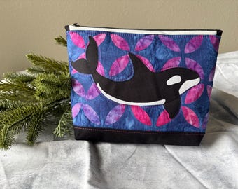 Purple Flower Medium Orca Zipper Bag - Canvas base
