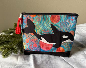 Orange Circle Medium Orca Zipper Bag - Canvas base