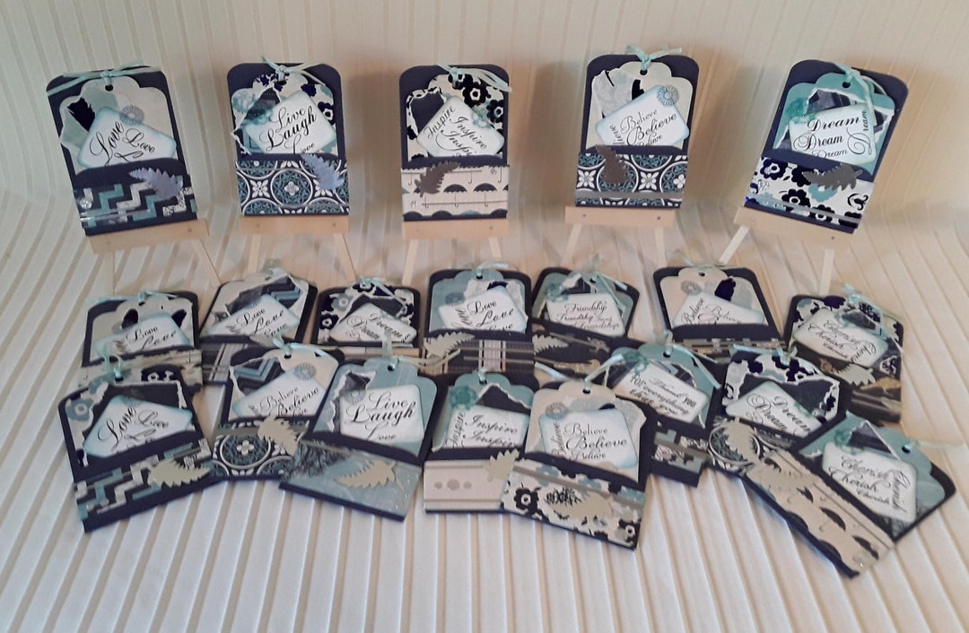 Pockets and Loaded Tags Blues Set of 4 Junk Journal Mixed Media ...