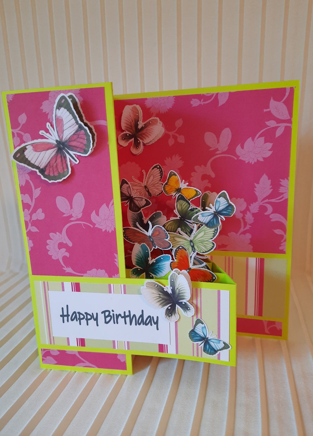 SALE 3d Pop up Card . Happy Birthday Pink With Butterflies FREE ...