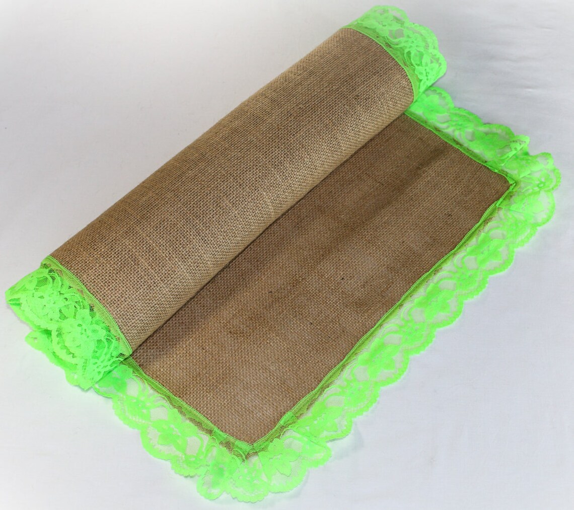 Natural Jute Runner 40 X 120 Cm Neon Green 2 Lace Etsy Israel