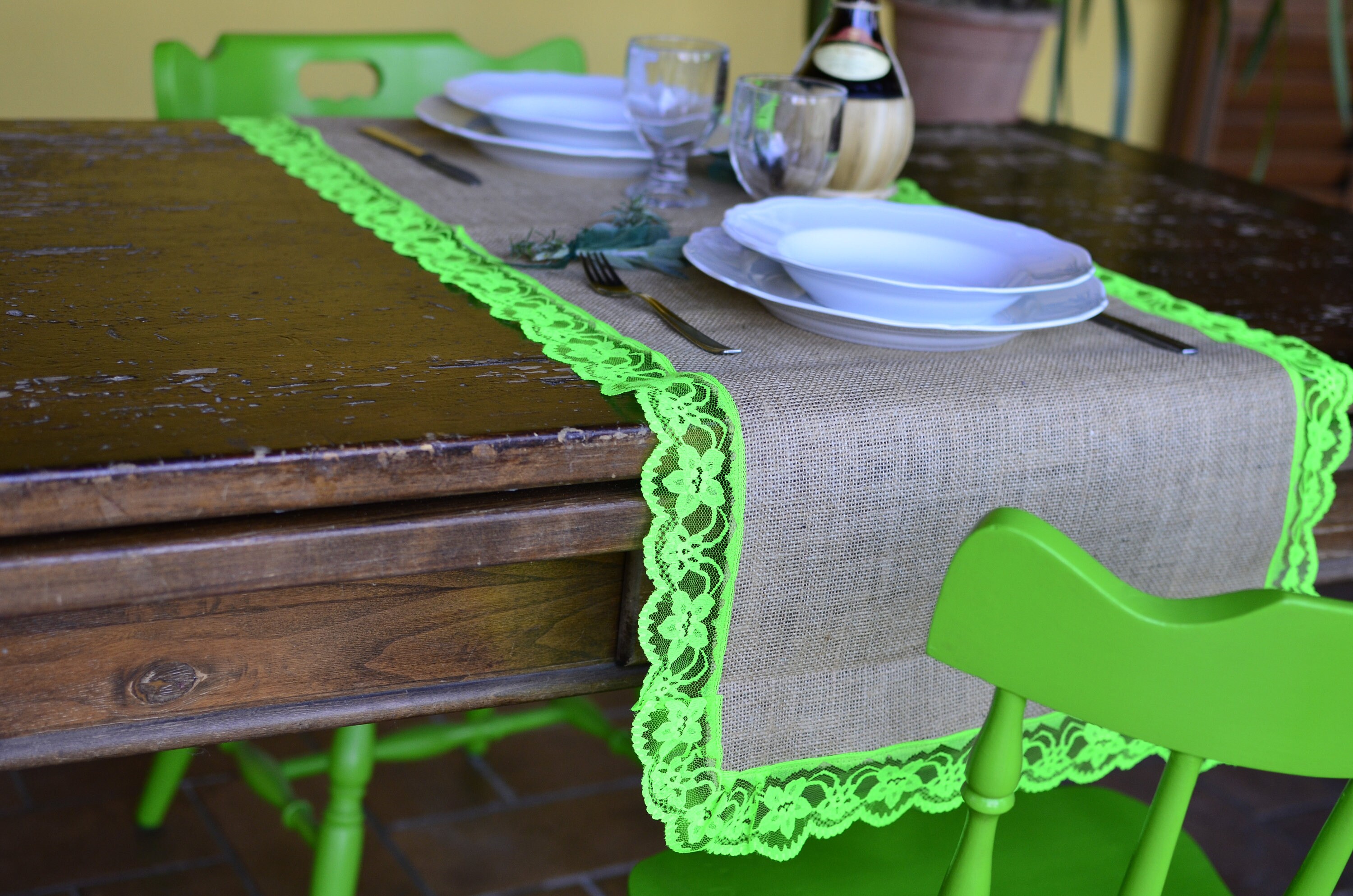 Natural Jute Runner 40 X 120 Cm Neon Green 2 Lace Etsy Israel