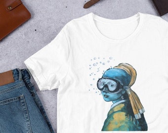 Art: Street Art-  Girl with a diving mask   ...Short-Sleeve Unisex T-Shirt