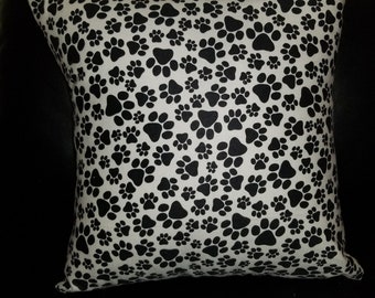 Black/White Paw Print Decorative Pillow