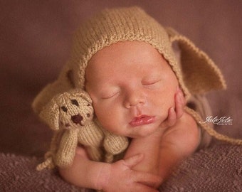 Neugeborenen Strick Hund Fotografie Requisiten, Neugeborenen Bunny Foto Spielzeug, kleines handgestricktes Spielzeug, Baby