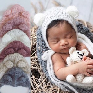 Newborn Baby Mohair Bear Knit Hat