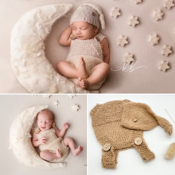 Baby Mohair Set/Gestrickte Baby Set/ Latzhose Baby/ Kinderfotos Requisiten/ Babyfotografie Accessoires/ Fotoshooting Junge