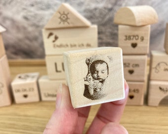 Blocs de construction en bois avec photo et texte souhaité, cadeaux pour bébé en bois, souvenirs, cadeau de naissance, naissance, cadeau de baptême