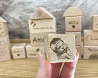 Personalized building blocks face feet from the baby, baby gifts wood, memories, gift birth, birth, baptism gift