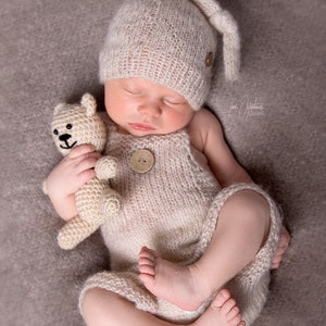 Newborn Outfit beige Baby Boy Outfit- knitted newborn Outfit-Baby Romper- Photography Prop-Romper Set- Photoshoot