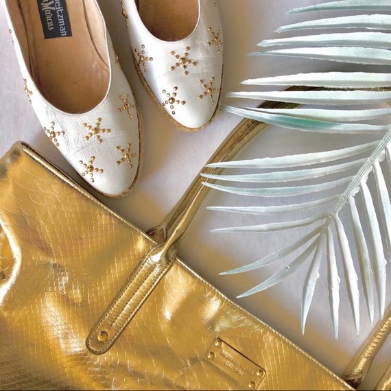 Stuart Weitzman shoes, Vintage, white leather, gol