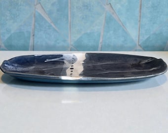 Ceramic Serving Platter Handmade Pottery Tray Blue and White Pottery Tray Stoneware Charcuterie Serving Tray Sushi Long Oval Dish
