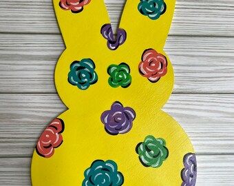 Wood Bunny, Spring Decor, Easter Bunny, Floral Wood Bunny, Wooden Bunny Rabbit, Easter Decor, Hand Painted Bunny