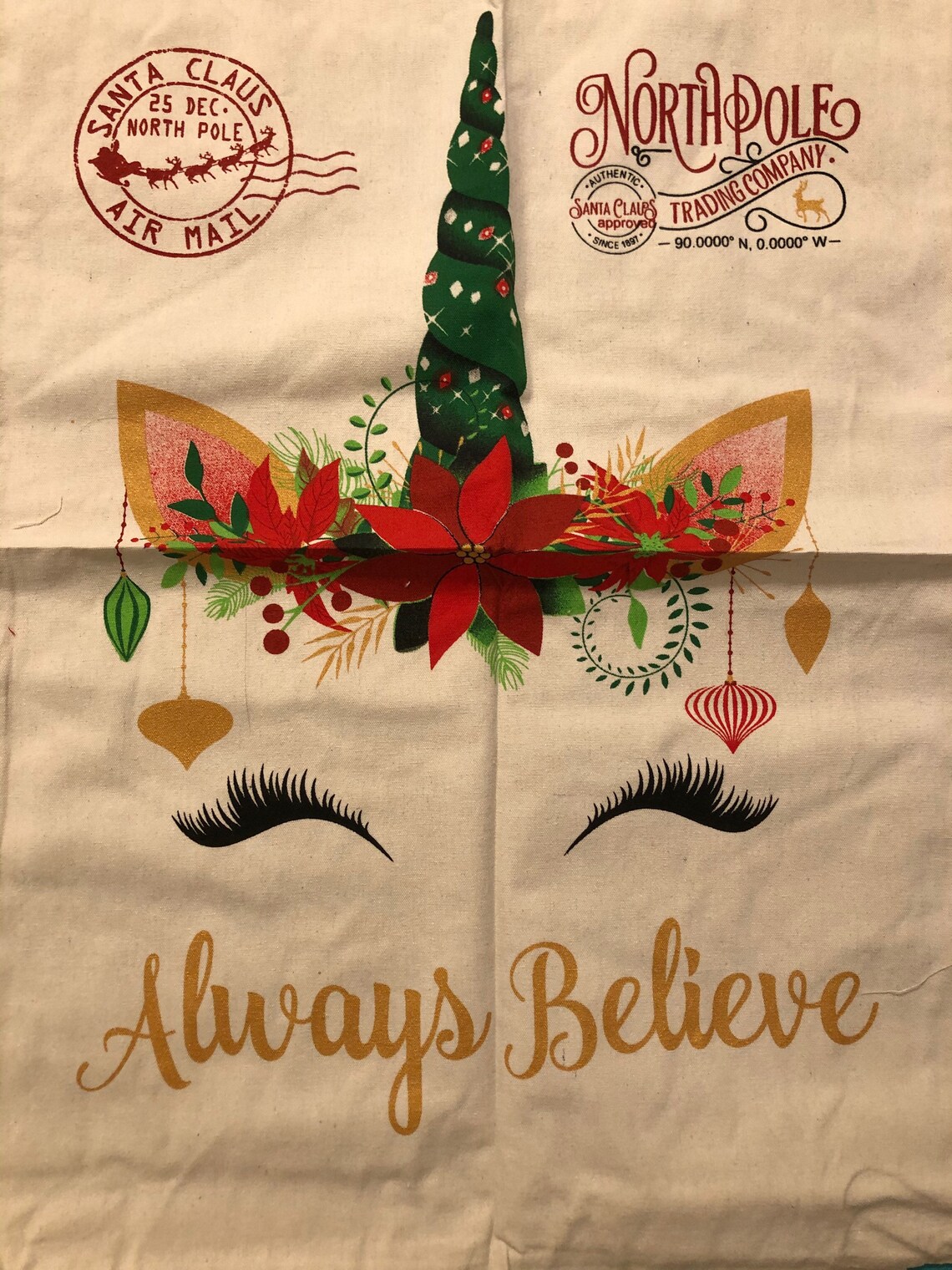 Christmas Unicorn Gift Bag Unicorn Canvas Bag Etsy