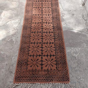 Brown Rug, Hallway Runner, Block Printed Rug, Stair Woven Kilim Dhurrie, Floor Carpet Kitchen Rug Washable 2x10,2x12,2x20,2x30,4x10,4x20