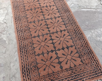 Brown Rug, Hallway Runner, Block Printed Rug, Stair Woven Kilim Dhurrie, Floor Carpet Kitchen Rug Washable 2x10,2x12,2x20,2x30,4x10,4x20