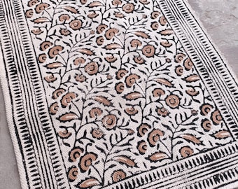 Oversized Rug 12x14,12x15,12x18,12x20 Rug Handmade Cotton Area Rug Large Bedroom Rug Floral Rug Block Printed Handwoven Black Rug Washable