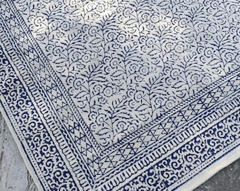12x14,12x15,12x18,12x20 Rug Handmade Dari Rug Cotton Area Rug Blue Floral Rug Home Decor Floor Rug Bedroom Livingroom Office Rug Washable
