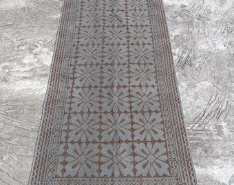 Hallway Runner, Handmade Cotton Runner Rug, Gray Kitchen Rug, Gray Bedroom Livingroom Floor Carpet Bohemian Dhurrie Stair Runner Washable