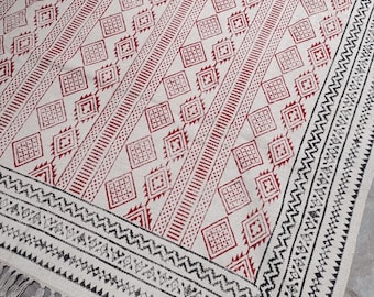 12x14,12x15,12x18,12x20 Rug Handmade Area Rug Bedroom Rug Block Print Handwoven Floor Rug Red Kilim Rug Beautiful Home Decorative Washable