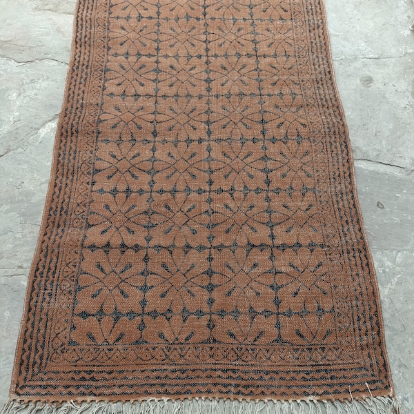 Brown Area Rug Handmade Cotton Block Print Rug Bedroom Livingroom Floor Carpet Dhurrie Rug 4x6,5x7,5x8,6x9,8x10,8x20,9x12,10x14,12x14,12x18