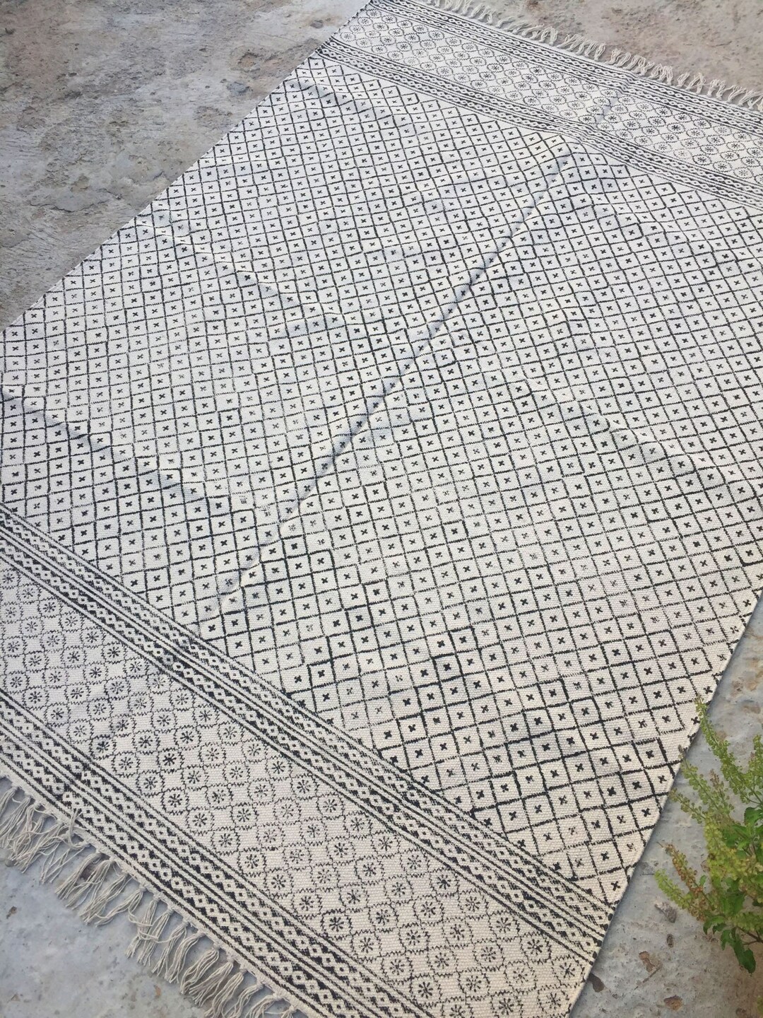 10x14 White Rug Handwoven Rug Block Printed Rug Large Area Rug