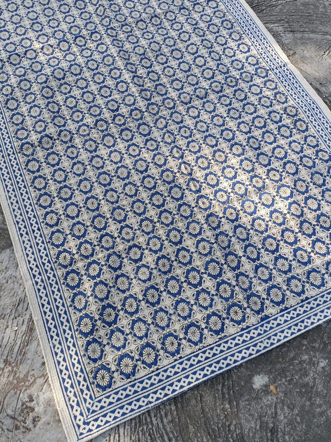 Handmade Square Rug, Dinning Table Rug, Large Area Rug, Block Print Rug ...