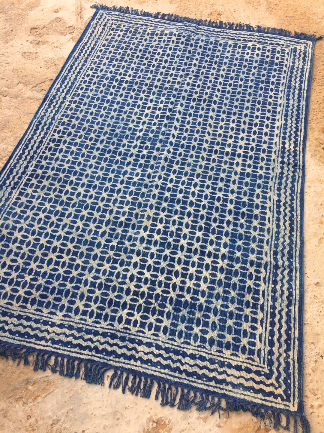 Buy 4x65x88x109x12 Rug Indigo Blue Cotton Rug Handmade Rug Dari Online
