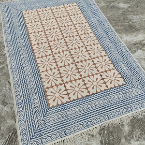 8x10,9x12,10x14,12x14,12x15,12x20 Rug Blue Oversized Rug Handmade Cotton Rug Bedroom Rug Floor Rug Living Room Rug Office Indoor Outdoor Rug